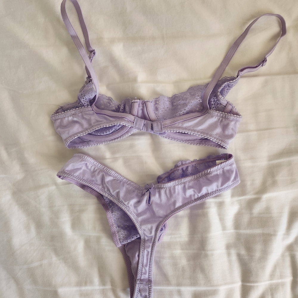NWOT 32C Timpa Duet Lavender Lace Demi Bra & Thong Never Worn - Picture 3 of 8